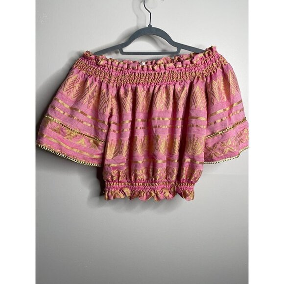 Anthropologie Kasia Off The Shoulder Crop Top Pink Gold Size M NEW - Picture 5 of 8
